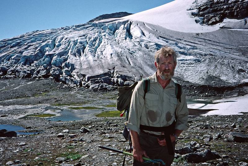 August 5, 1997 - From Finse to the Hardangerjkulen (glacier) and back, Norway.<br />Torger at the foot of the glacier.