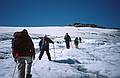 August 5, 1997 - From Finse to the Hardangerjkulen (glacier) and back, Norway.<br />Roped together on the glacier.