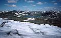 August 5, 1997 - From Finse to the Hardangerjkulen (glacier) and back, Norway.<br />Lake and Finse from the glacier.