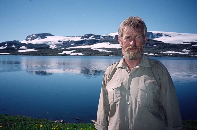 August 5, 1997 - Finse to Flm via Myrdal, Norway.<br />Torger with glacier in back.