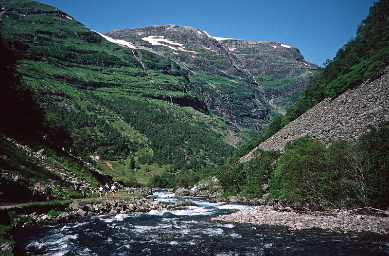 August 5, 1997 - Finse to Flm via Myrdal, Norway.<br />Hiking along the bottom of the valley along the river (Flmselvi?).