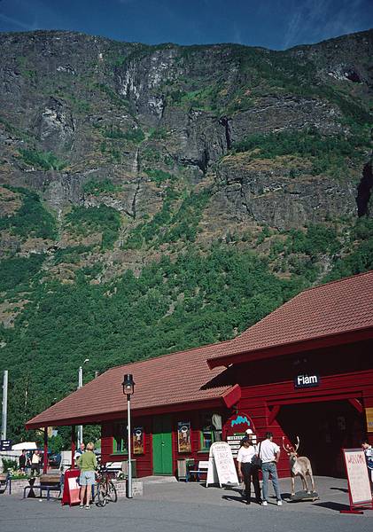 August 6, 1997 - In and around Flm, Norway.<br />The Flm train station (?) (it also contained stores).