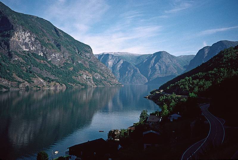 August 6, 1997 - In and around Flam, Norway.<br />Visiting a Viking farm.<br />Aurlandsfjorden (Aurland's fjord).