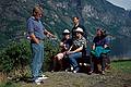 August 6, 1997 - In and around Flam, Norway.<br />Visiting a Viking farm.<br />Torger briefing us (Glynis, Lynne, Michael, and Joyce) on the Viking farm.