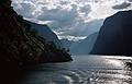 August 6, 1997 - In and around Flam, Norway.<br />A fjords tour to Gudvangen and back.<br />A last glimpse of Naeryfjorden as we make the turn into Aurlandsfjorden.