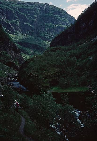 August 7, 1997 - Aurlandsdalen (Aurland valley) hike, Norway.<br />View of the narrow valley still to be climbed.