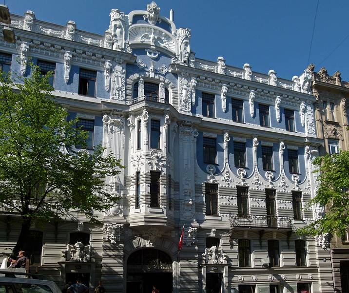 Art Nouveau building designed by Mikhail Eisenstein.<br />June 1, 2011 - Elizabetes Street 10b, Riga, Latvia.