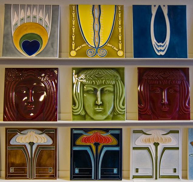 Tile display at 'Art Nouveau Riga' store across the street from<br />the Art Nouveau Museum.<br />June 1, 2011 - Riga, Latvia.