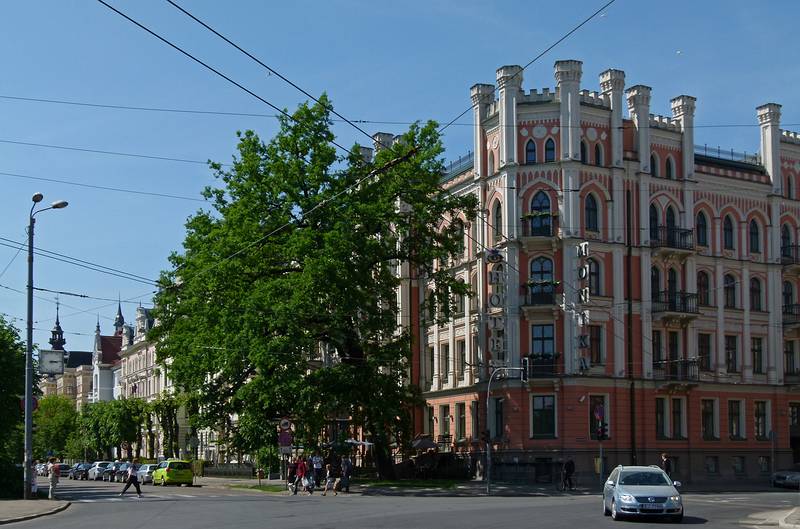 Hotel on corner of Elizabetes and Pulkvea Briea Streets.<br />June 2, 2011 - Riga, Latvia.