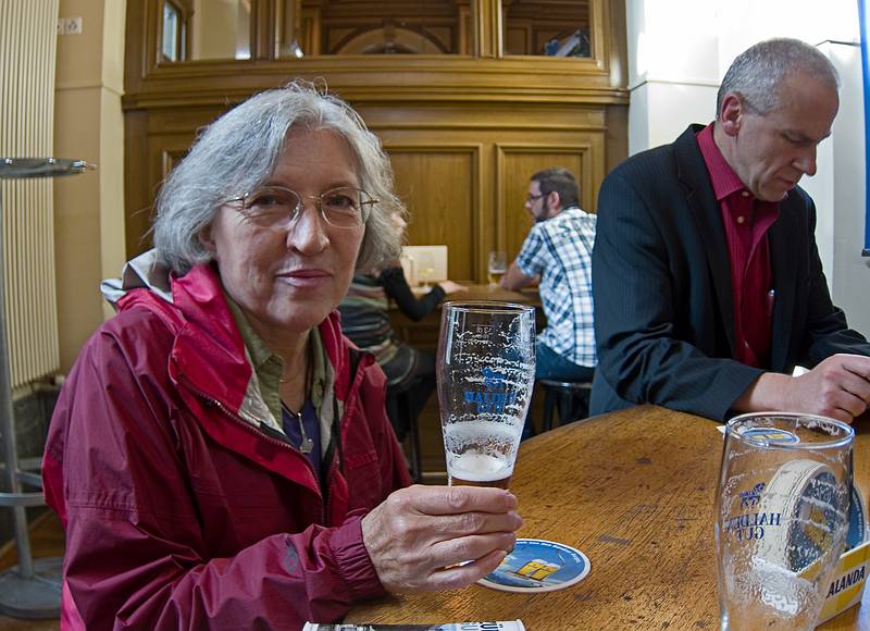 Joyce at a bar at the main train station.<br />We bought train tickets for Innsbruck for July 23.<br />July 21, 2011 - Zurich, Switzerland.