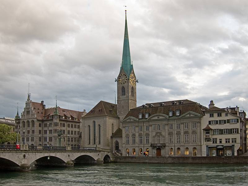 The Stadthaus, Fraumnster, and Zunfthaus zur Meisen.<br />July 21, 2011 - Zurich, Switzerland.