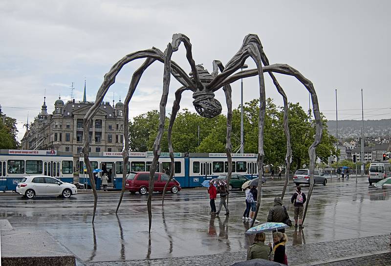 One of Louise Bourgeois' spider sculptures on the shore of Lake Zurich.<br />July 22, 2011 - Zurich, Switzerland.