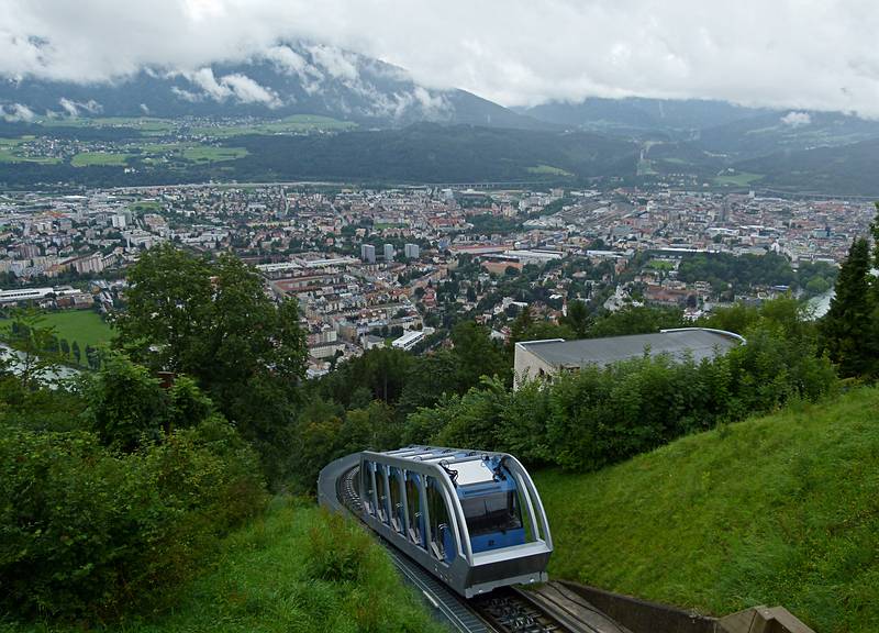 The cable car arriving at Hungerburg.<br />July 24, 2011 - Innsbruck, Austria.