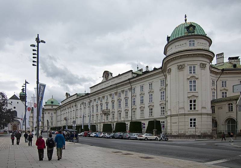 Joyce, Melody, and Sati walking past the Kaiserliche Hofburg<br />(Imperial Palace) now a museum.<br />July 24, 2011 - Innsbruck, Austria.