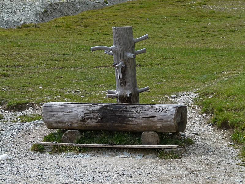 Fountain at the Puez Hut.<br />Hike from Seceda cable car terminal to Puez hut.<br />July 26, 2011 - NE of St. Ulrich/Ortisei, Italy.