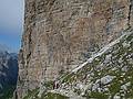 Joyce now on trail #16 heading for the valley.<br />July 27, 2011 - Hike from Puez Hut to Wolkenstein, South Tyrol, Italy.