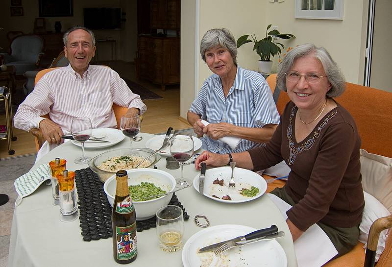 Karl, Heidi, and Joyce at lunch.<br />August 1, 2011 - At Karl and Heidi's in Bregenz, Austria.