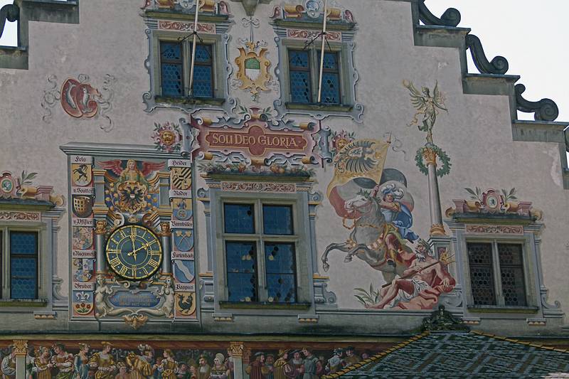 Murals on the Altes Rathaus (Old Town Hall).<br />August 2, 2011 - Lindau, Bavaria, Germany.